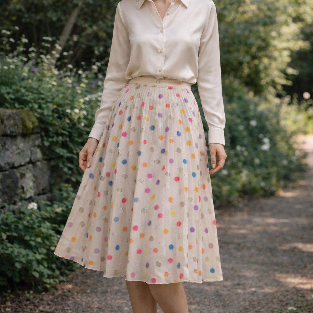 Hand Painted Silk Couture Skirt – Vintage Pleated Statement Piece